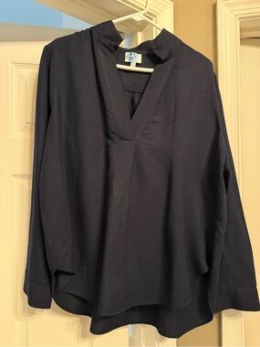 Witchery Navy V-Neck Long Sleeve Tunic, linen